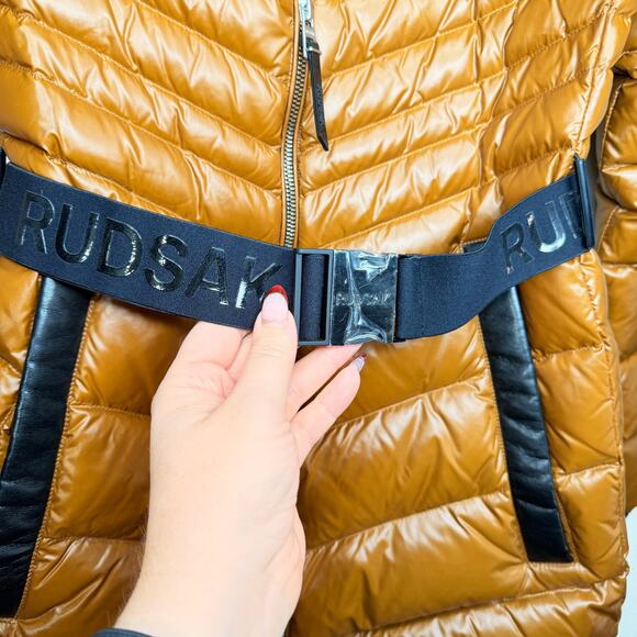 NWT Rudsak Malaya Dark Caramel Regular Length Lightweight Belted Puffer Jacket S - Picture 4 of 16